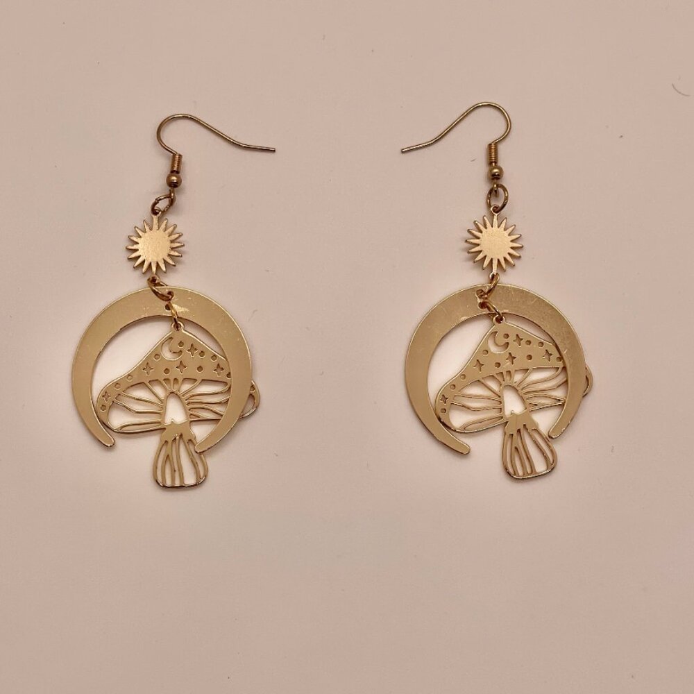 ⭐️❤️ FREE Mushroom Moon Sun Boho Peasant Hipster Zodiac Sky Chic Modern Earrings